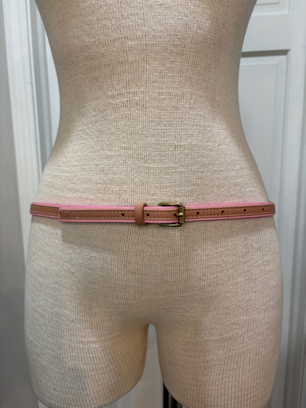 Pink and tan leather sz S/M thin belt